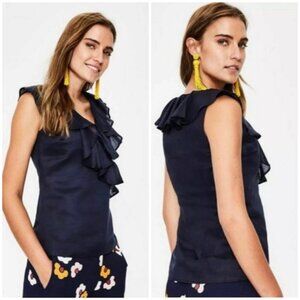 Boden Navy Blue Ruffle V-Neck Sleeveless Alicia Blouse